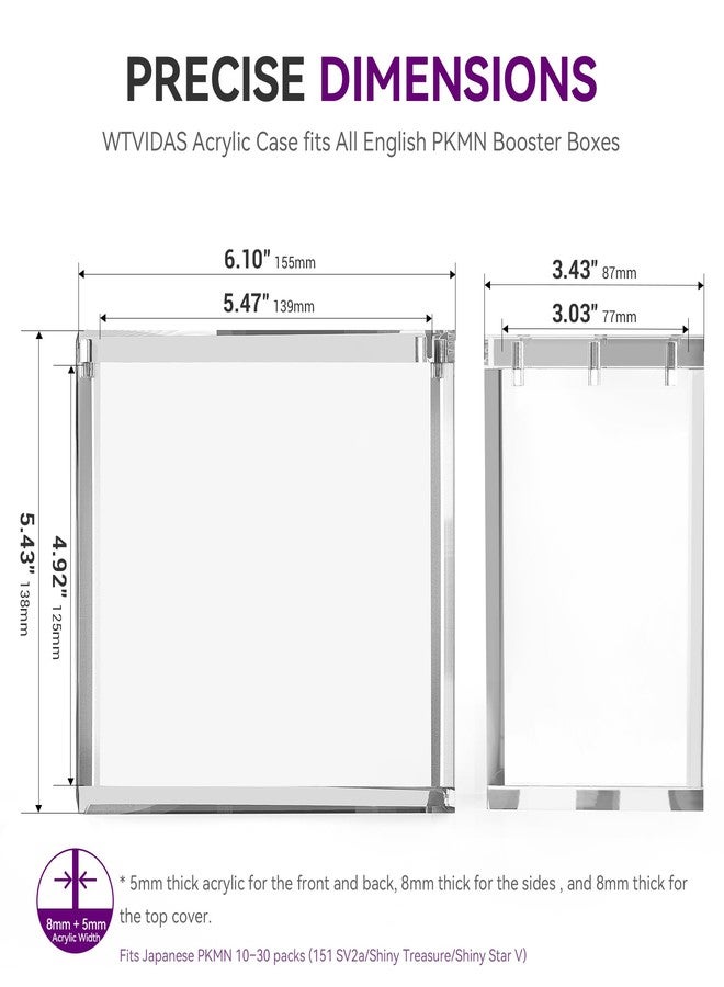 WTVIDAS PKMN Booster Box Case, 8mm Ultra Thick Acrylic Protector with Magnetic Lid, Stackable Clear Display Box for Trading Card Collection - Image 2